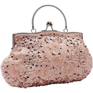 STYLE 1920s Women Beaded Sequin Handbag Pink